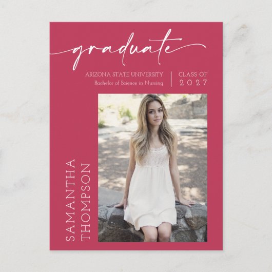 Viva Magenta Minimale Manuscript zij deed het Foto Briefkaart (Voorkant)