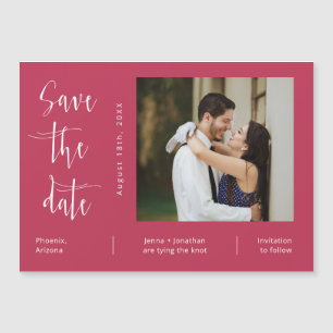 Viva Magenta minimalist Save the Date Photo Magnet Magnetische Uitnodiging