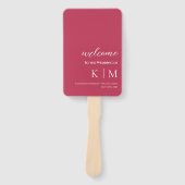 Viva Magenta-Modern- Monogram-Trouwprogramma- Handwaaier (Voorkant)