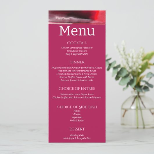 Viva Magenta Modern Wedding Menu (Staand voorkant)