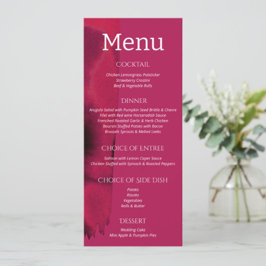 Viva Magenta Modern Wedding Menu (Staand voorkant)