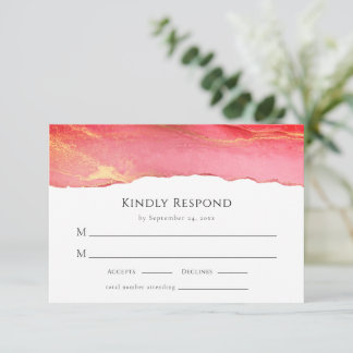 Viva Magenta Modern Wedding RSVP Response Kaart