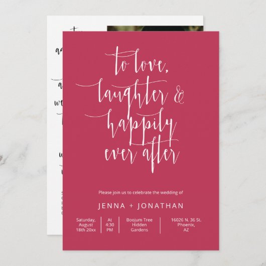 Viva Magenta Moderne Minimale bruiloft QR Code Fot Kaart (Voorkant / Achterkant)