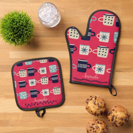 Viva Magenta Pattern Geweldige Vaderdag Ovenwant & Pannenlap Set (Top down)