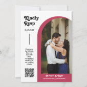 Viva Magenta Retro Arch Photo QR Code RSVP Groovy Kaart (Achterkant)