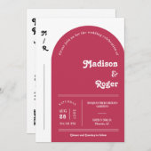 Viva Magenta Retro Arch Photo QR Code RSVP Groovy Kaart (Voorkant / Achterkant)