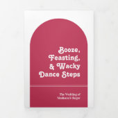 Viva Magenta Retro Boho Arch Foto QR Code Weddensc Drieluik Uitnodiging (Cover)