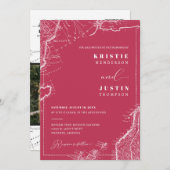 Viva Magenta Retro Reizen QR Code Foto Bruiloft Kaart (Voorkant / Achterkant)