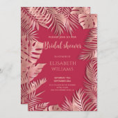 Viva magenta roos gouden tropische bladeren romant kaart (Voorkant / Achterkant)