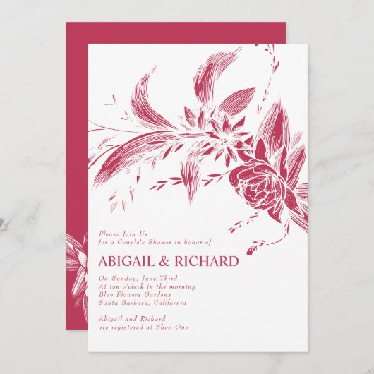 Viva magenta roze bloemen bruiloft koppels douche kaart (Voorkant / Achterkant)