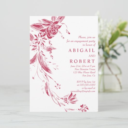 Viva magenta roze bloemen bruiloft verlovingsfeest kaart (Staand voorkant)