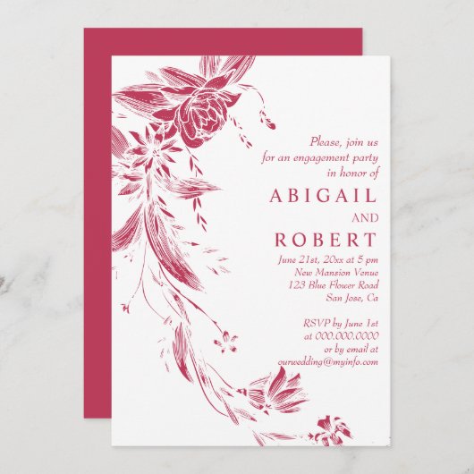 Viva magenta roze bloemen bruiloft verlovingsfeest kaart (Voorkant / Achterkant)