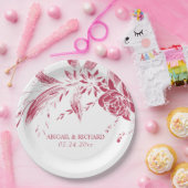 Viva magenta roze en witte bloemen bruiloft papieren bordje (Feest)