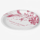 Viva magenta roze en witte bloemen bruiloft papieren bordje (Gekanteld)