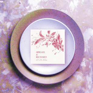 Viva magenta roze en witte bloemen bruiloft servet