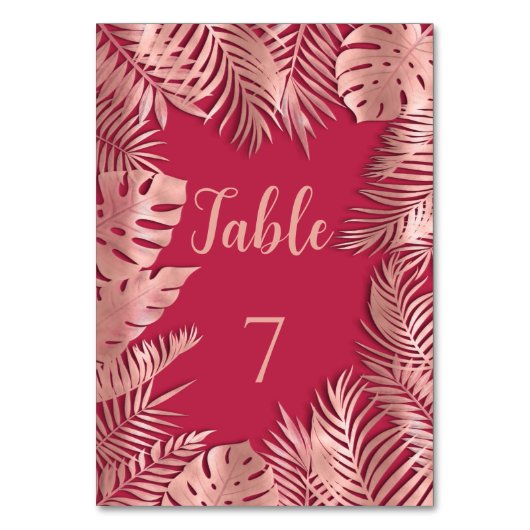 Viva magenta roze goud tropische bladeren romantis kaart (Achterkant)