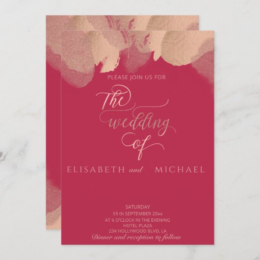 Viva magenta roze goud waterverf kalligrafie  kaart (Voorkant / Achterkant)