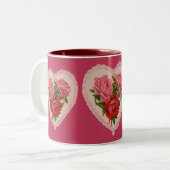 Viva Magenta Rozen in Heart  Valentijn Tweekleurige Koffiemok (Voorkant links)