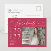 Viva Magenta Script Afstuderen Aankondiging Foto Briefkaart (Voorkant / Achterkant)
