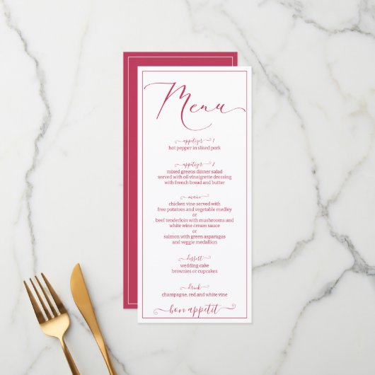 Viva magenta script elegant script menu (Voorkant / Achterkant in situ)