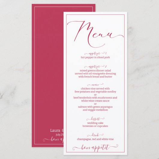 Viva magenta script elegant script menu (Voorkant / Achterkant)