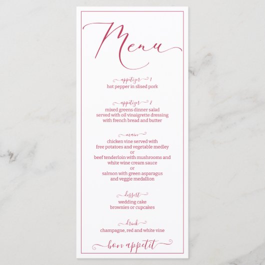 Viva magenta script elegant script menu (Voorkant)