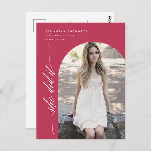 Viva Magenta ze deed het Afstuderen Arch Foto Post Briefkaart (Voorkant / Achterkant)