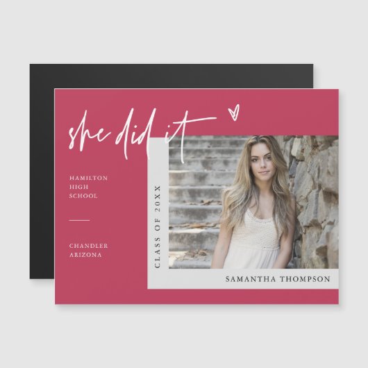 Viva Magenta ze deed het Afstuderen Foto Magnet (Voorkant / Achterkant)