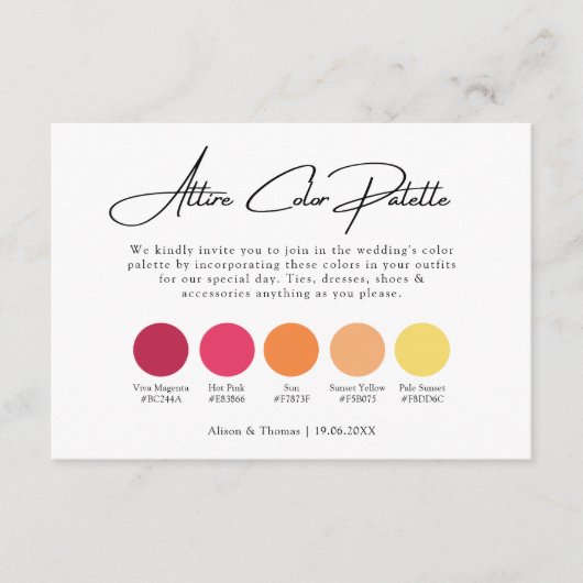 Viva Magenta | Zonnegeel kleurenpalet voor weddens Informatiekaartje (Voorkant)