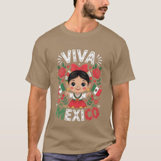Viva Meico Meican Girl Flag Independence Day Girls T-shirt