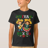 Viva Mexico Cute Cartoon Mexican Boy &amp; Girl In T-shirt (Voorkant)
