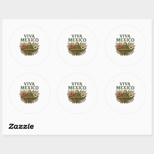 Viva Mexico Floral Sombrero Illustratie Ronde Sticker (Vel)
