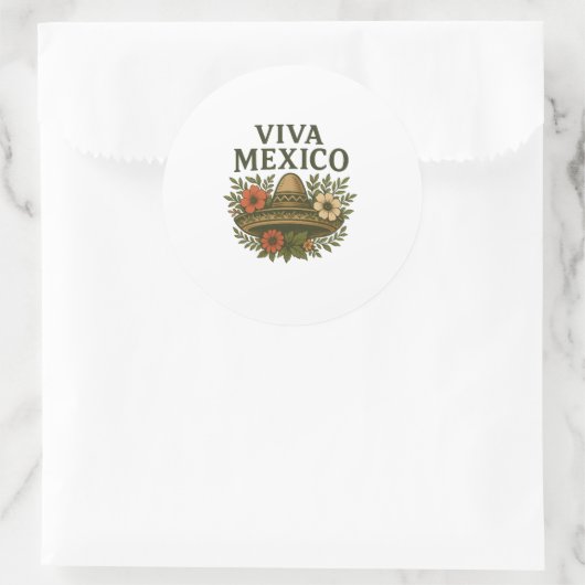 Viva Mexico Floral Sombrero Illustratie Ronde Sticker (Tas)