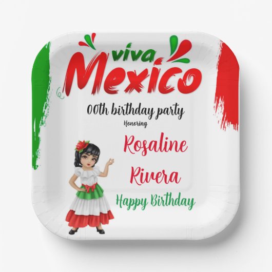 Viva Mexico Girl 200e verjaardag Papieren Bordje (Voorkant)