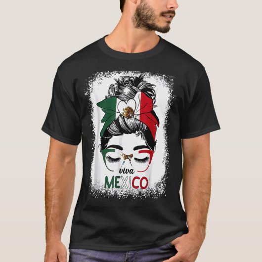 Viva Mexico Messy Bun Hair Mexican Flag Pride Wome T-shirt (Voorkant)