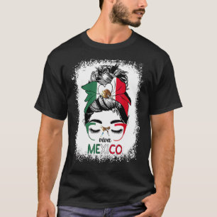 Viva Mexico Messy Bun Hair Mexican Flag Pride Wome T-shirt