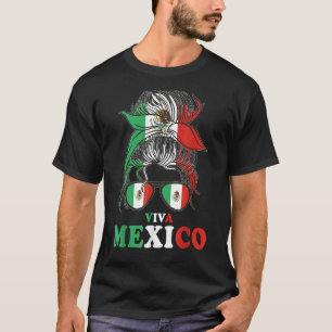 Viva Mexico Messy Bun Mexican Flag Cinco de Mayo G T-shirt