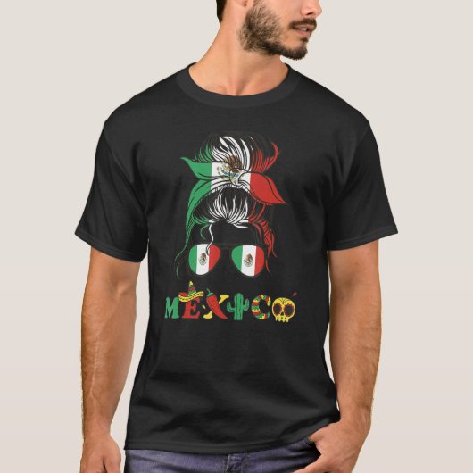 Viva Mexico Messy Bun Mexican Flag Cinco de Mayo G T-shirt (Voorkant)