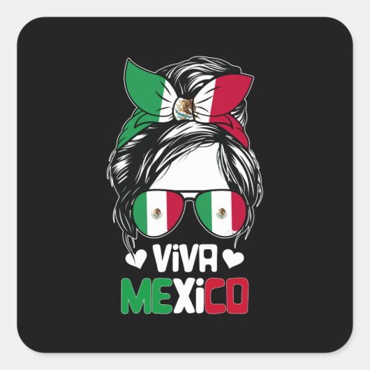 Viva Mexico Messy Bun Mexican Flag Lover Vierkante Sticker (Voorkant)