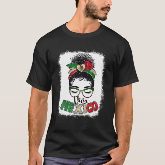 Viva Mexico Messy Bun Sunbril Mexican Women Mot T-shirt (Voorkant)