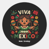 Viva Mexico Mexicaans meisje Onafhankelijkheidsdag Ronde Sticker (Voorkant)
