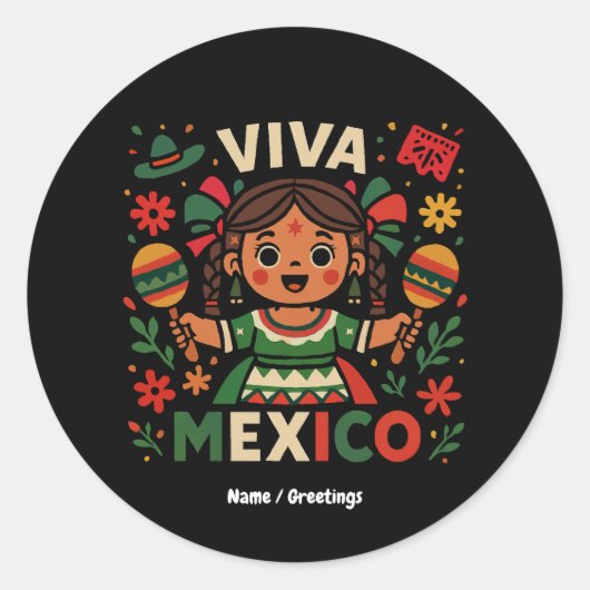 Viva Mexico Mexicaans meisje Onafhankelijkheidsdag Ronde Sticker (Voorkant)