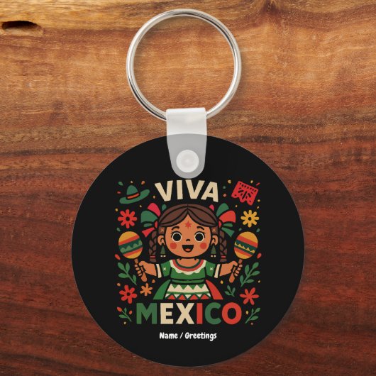Viva Mexico Mexicaans meisje Onafhankelijkheidsdag Sleutelhanger (Voorkant)