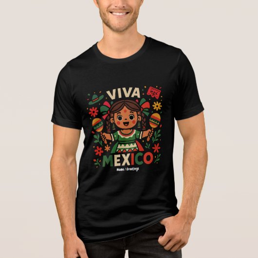 Viva Mexico Mexicaans meisje Onafhankelijkheidsdag Tri-Blend Shirt (Voorkant)