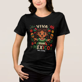Viva Mexico Mexicaans meisje Onafhankelijkheidsdag Tri-Blend Shirt
