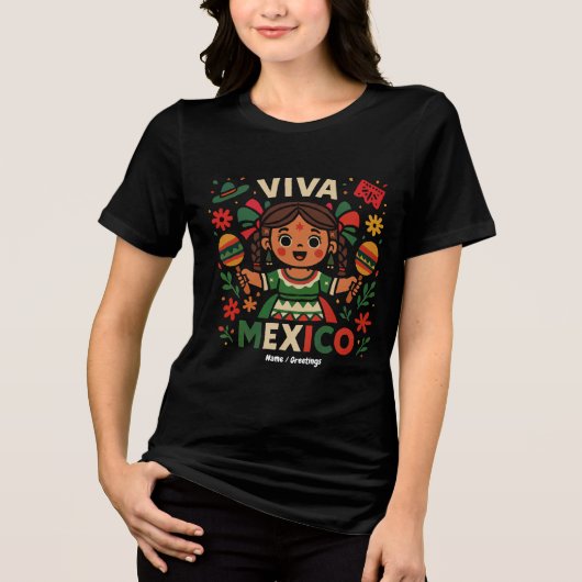 Viva Mexico Mexicaans meisje Onafhankelijkheidsdag Tri-Blend Shirt (Voorkant)