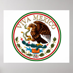 Viva Mexico Mexican Flag Icon w/Gold Text Poster