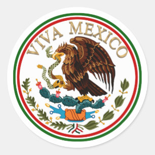 Viva Mexico Mexican Flag Icon w/Gold Text Ronde Sticker
