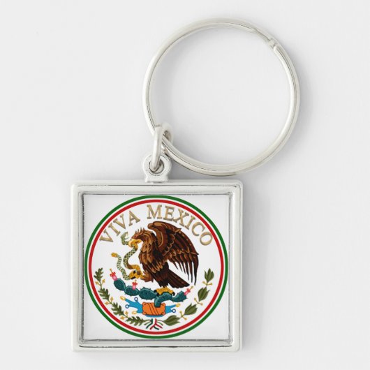 Viva Mexico Mexican Flag Icon w/Gold Text Sleutelhanger (Voorkant)