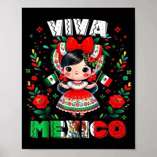 Viva Mexico Mexican Girl Flag Independence Day Gir Poster (Voorkant)